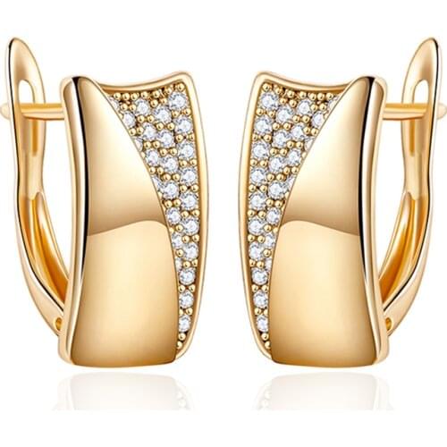 Fashion Square Zirconia Stud Earrings for Women Gold Color Plated CZ Gem Stone Wild Earring Exquisite Jewelry Accessories Gifts