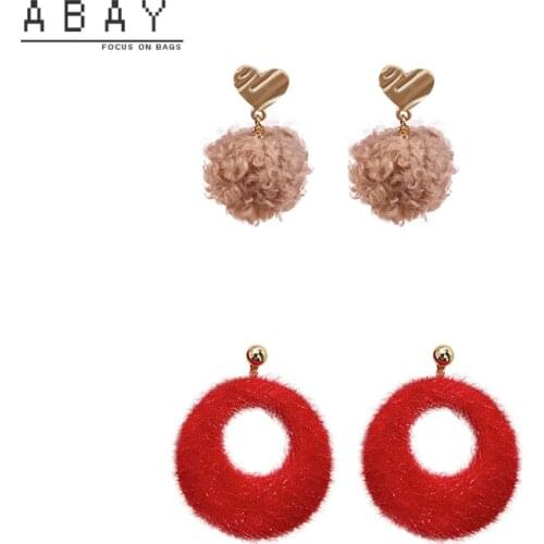 S925 Silver Needle Wine Red Mink Ball Earrings Women New Winter Retro Temperament Versatile Plush Design Ear Pendant Trend