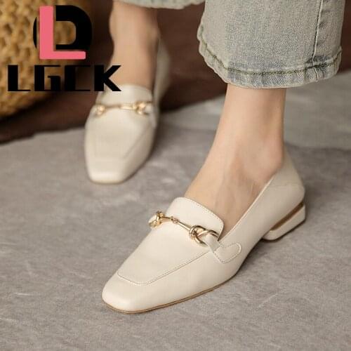 Big Size 34-41 Fashion Womens Shoes Retro Loaferflate Small Leather Shoes Square Head Single Shoes Genuine Leather Single Shoes