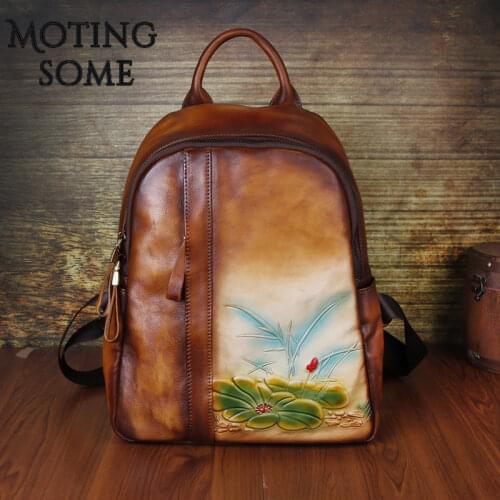Genuine Leather Backpack Women Vegetable-tanned Leather Handmade Chinese Style Backpack Ladies Mochila Shopper Bag 2021 New