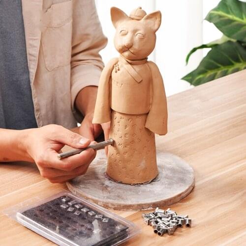 1Set Pottery Press Stamp Embosser,English Letters and Numbers Punch 36 Manual Seal Printing Mold Set