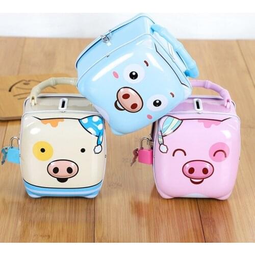 1Pcs Creative Cute Square Metal Pig Money Boxes Individuality Student Child Savings Cans Cartoon Decoration