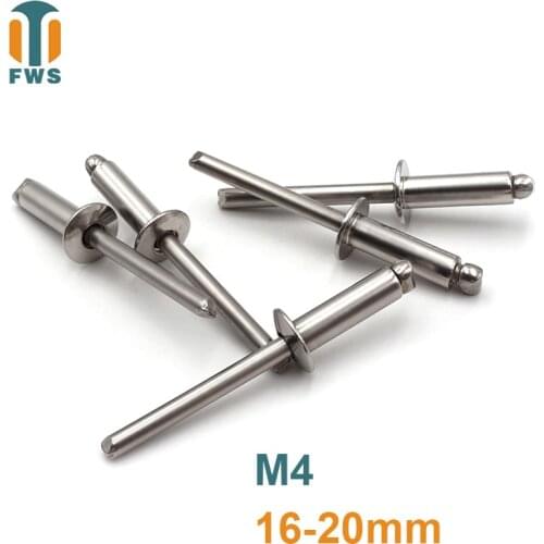 10 PCS M4 16-20mm DIN EN ISO 15983 GB /T 12618.4 Stainless Steel Open End Blind Rivets Pop Rivets With Protruding Head