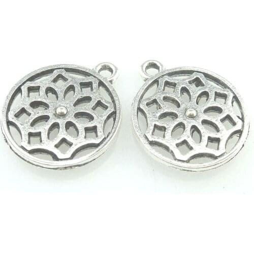 20pcs Charms Round Lotus Flower 17.5*15mm Tibetan Silver Plated Antique Pendants DIY Handmade Craft Jewelry Making 16194