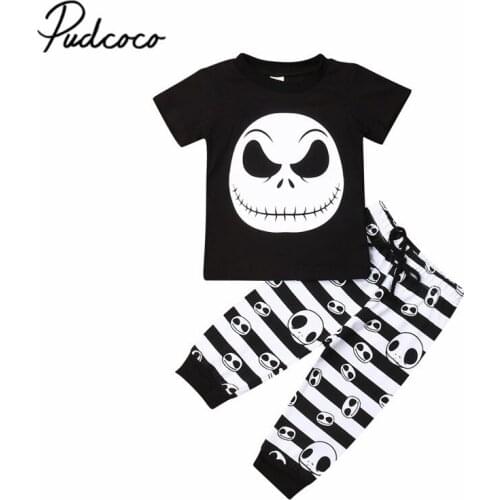 2019 Baby Summer Clothing Newborn Infant Baby Boy Halloween Clothes Short Sleeve T-shirt Top+ Striped Pants Kids Outfits 6M-3T