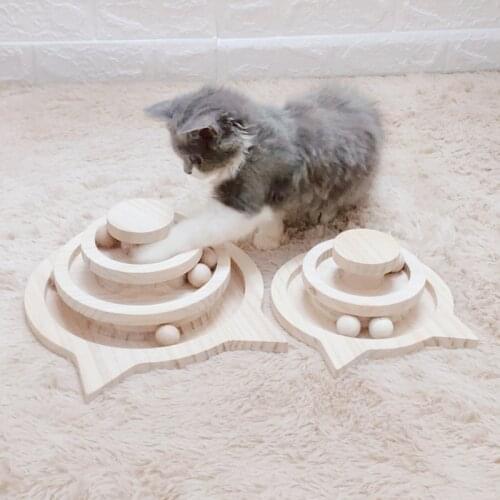 26X26X11CM Three Levels Wooden Tower Tracks Cat Interactive Ball Toys Cat Intelligence Amusement Play Disc Cat Crazy Ball Disk