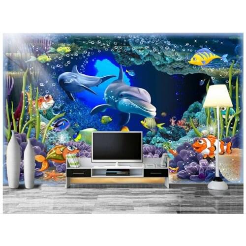 3d photo wallpaper custom 3d wall murals wallpaper Sea world dolphin colorful fish background wall 3d living room wallpaper
