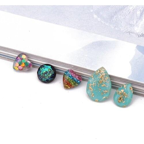 5pcs DIY Rainbow Sequin Love Crafts Cabochon Bead Findings Sequin Phone Case Brooch Earring Patch Diy Decoration Jewelry Make