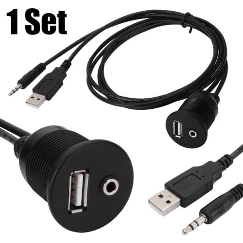 Car Styling Dashboard Motor Cable USB 2.0 3.5mm Port Plug Male/Female Car Dashboard Flush Mount Panel Extension Cables
