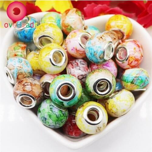 10Pcs 16x10mm Big Hole New Glass Ripple Murano Chain Spacer Beads Fit European Pandora Charms Bracelets Necklace Jewelry Making