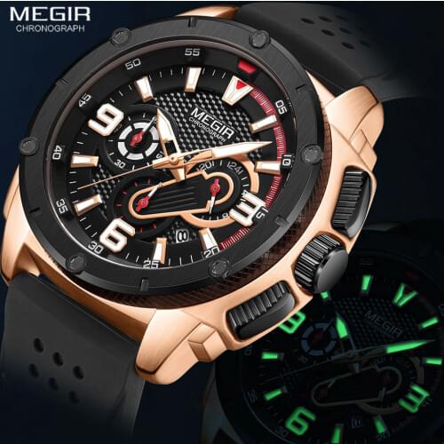 Megir Watches Men 2020 Fashion Chronograph Quartz Watch Man Waterproof Silicone Band Wristwatch Luxury Military Sport Watches