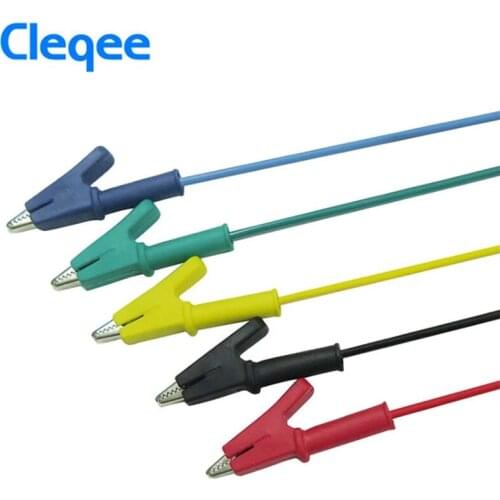 5pcs Cleqee P1024 Double-ended Clips Cable Alligator Testing Probe Lead Wire 100CM 5 colours 15A