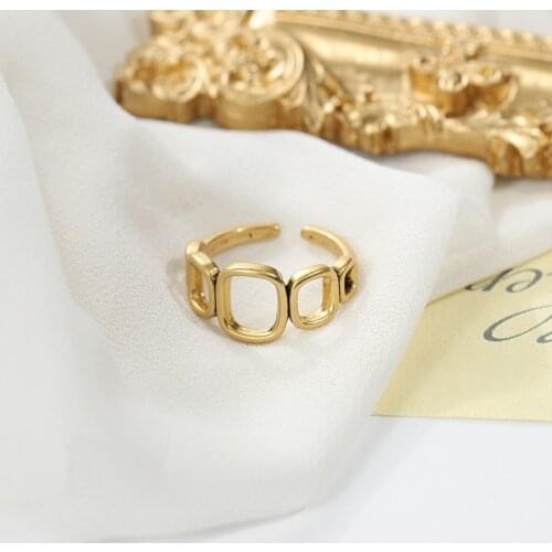 European and American fashion jewelry with square open ring hollow copper no fading ring for female daily gifts wholesale