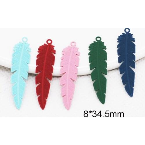 20pcs/Lot New Arrival Spray Paint Leaves Shape Filigree Stamping Charms 8*34.5mm Zinc Alloy Metal Earring Making Pendants