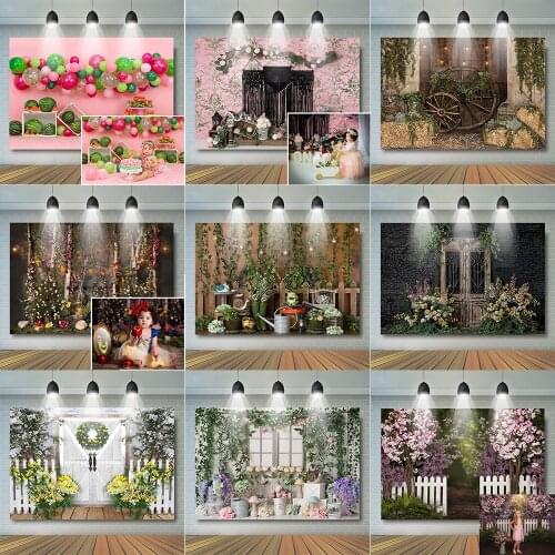 Kids Cake Smash Spring Forest Backdrop 1st Birthday Baby Bireds Animals Floral Balloons Decor Newborn Photo Studio Background