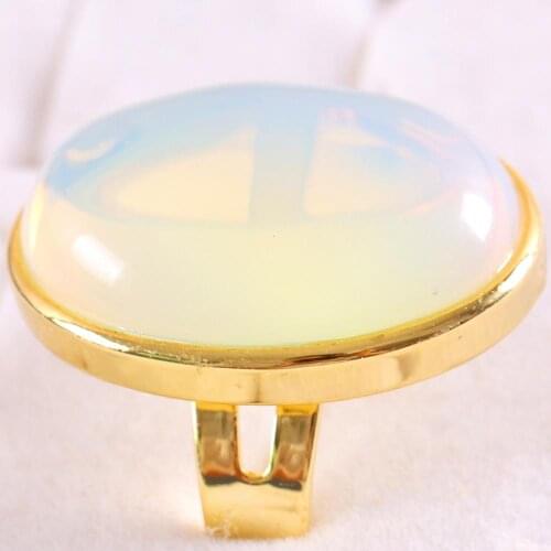 Finger Ring For Woman Men Natural Stone Gem Oval Beaded Ring White Opal Ring Adjustable Jewelry Gift 1Pcs Z328