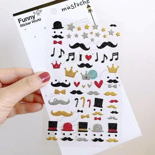 Korea Glitter Shinning Mustache Stickers England Hat Crown Die Cutting Scrapbooking Material Cards Decoration Junk Journal Craft