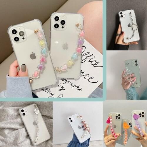 Korea Cute 3D Love heart Bracelet wrist cases for Motorola Moto G9 Plus G8 Power Lite G7 Play G 5G pearl bead bear Clear Cover