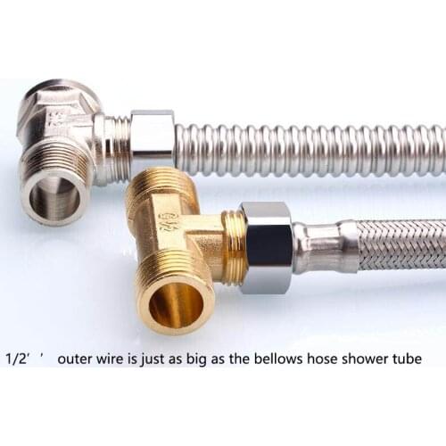 1 Pcs 1/2" Tee Type Brass Pipe Fitting Male Thread Copper Nickel Plated Connect Heater Live Water Inner Wire Outer Adapter