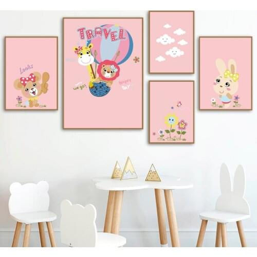 Cartoon Painting Lion Giraffe Animal Canvas Painting Decorative Wall Art Baby Bedroom Living Room Home Wall Decoration
