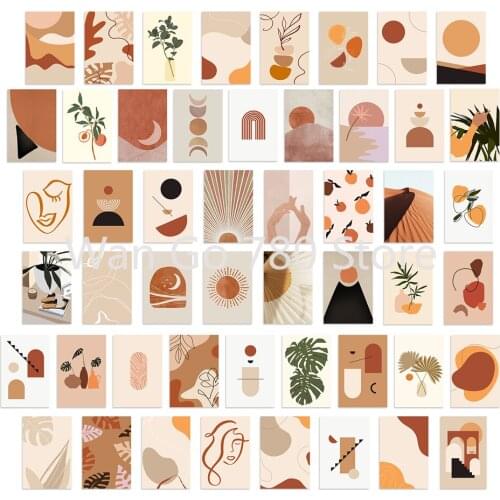 50pcs Boho Art Wall Collage Kit Aesthetic Pictures Props Modern Minimalist Wall Abstract Geometric Prints Dorm Photo Room Decor