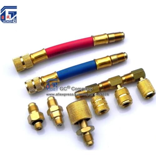 A/C Air Conditioning Manifold Converting Brass Adapter Hose Set R134a R12