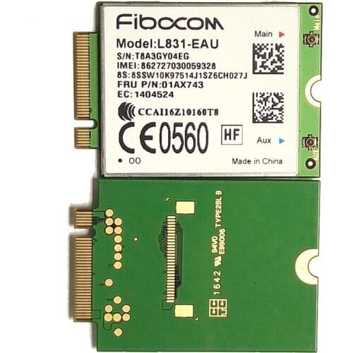 Fibocom L831-EAU 4G LTE Cat4 WWAN card 01AX743 M.2 package for Thinkpad X270 T470 T570 P51s L470 L570 Miix 510-12IKB Series