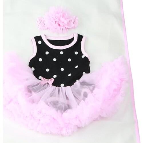 Fit For 22-23 Inch Reborn Baby Clothes Black and Pink Sleeveless Dress So Cute Girl Baby Doll Clothes with Flower
