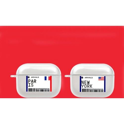 Air Ticket Letter Wireless Bluetooth Transparent Earphone Case for Apple AirPods Pro Soft TPU Headphones Case Protective Cover