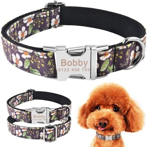 Adjustable Dog Collar Personalized Durable Nylon Free Engraved ID Name Boy Girl