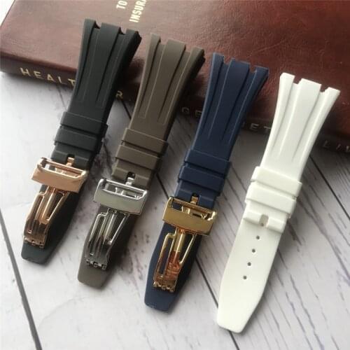 Soft 26mm Silicone rubber watchband for AP Strap Buckle for Audemars And Piguet watch band for 15400/26470/15703 hooks