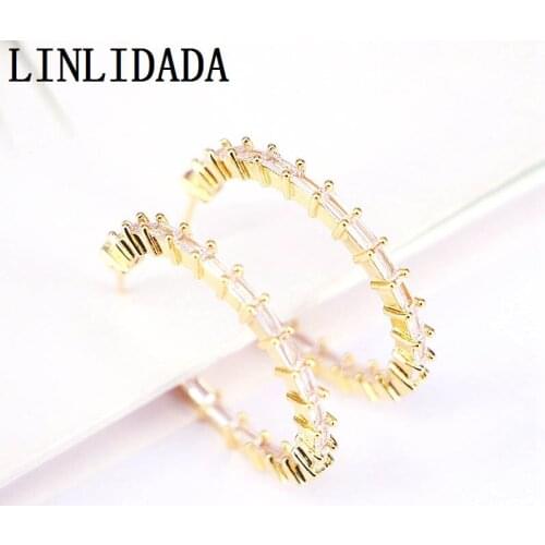 5Pairs,Fashion Gold Color Circle Stud Earrings For Women Girl Clear CZ Earring Jewelry Gift