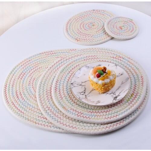 Hand Woven Cotton Rope Placemat Dining Table Mats Non Slip Western Pad Insulation Pads Pot Bowl Dish Cup Coasters Kitchen Decor
