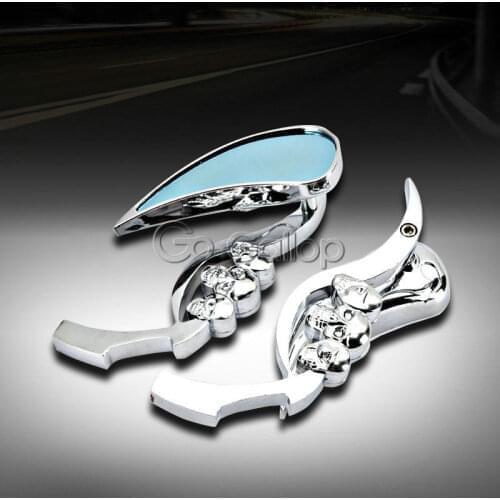 Univesal Motorcycle Chrome Skull Rear View Mirrors For Harley Electra Glide FLHTCU Road King Street Glide Fatboy FLSTF Touring