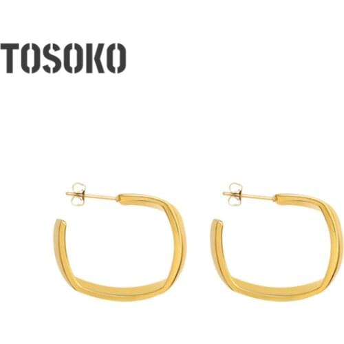TOSOKO Stainless Steel Jewelry Rectangular Geometric Earrings For Womens Christmas Drop Earrings Fashion Party BSF354