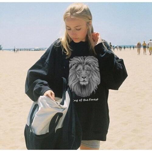 Women sweatshirt Lion Print Fairy Grunge Pullover Sweatshirt Long Sleeve Harajuku Sports Oversized Hoodie Y2K 2021 Autumn Korean
