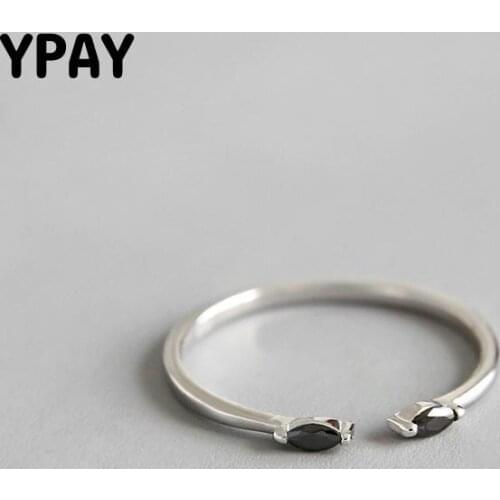 YPAY 100% Real Sterling Silver 925 Ring 2019 New Arrival Fine Jewelry Black Zircon Opening Adjustable Rings for Women YMR698