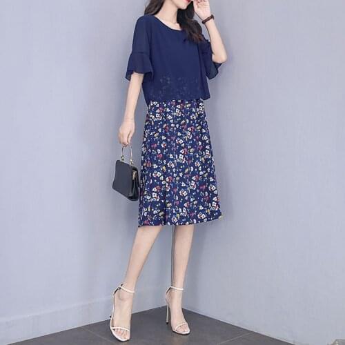 Women Spring Simmer Style Chiffon Dresses Lady Casual Short Sleeve Flower Printed Patchwork Chiffon Dress Vestidos ZZ0563