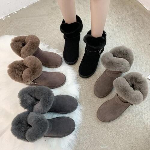 Winter Warm Women Fur Snow Shoes Flats Snow Boots Women 2020 Fashion Black Round Toe Casual Slip on Ladies Boots Hot Sale
