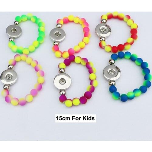 12pcs Diy Snap Bracelet Jewelry Stretch Chunky Double Color Rubber Beads Snap Button Bracelet 15cm length For Children Kids