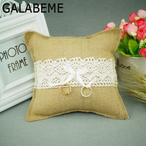 18cmX18cm burlap & Lace Ring Pillow Hessian ring pillow rustic wedding centerpieces vintage wedding decoration