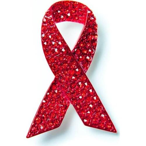2.4 Inch Red Enamel and Crystal Diamante World Aids Day Signal The Red Ribbon Bow Brooch