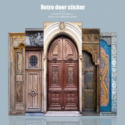 2pcs/set Retro Simulation Wooden Door DIY Door Art Mural Stickers Living Room Bedroom Corridor Decoraion Peel & Stick Wallpaper