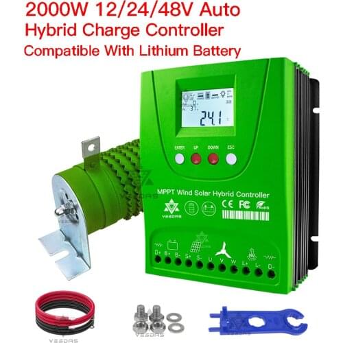 1400W Hybrid MPPT Solar Wind Charge Controller 12V 24V Lifepo4 Lithium Lead Acid Battery Solar Tracker Regulator 10A 20A 30A 40A
