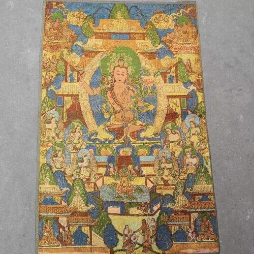 35" Thangka embroidery Tibetan Buddhism silk embroidery brocade Nepal Sword Bodhisattva Manjusri Buddha Statue Thangka