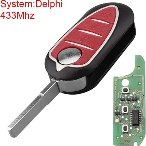 433Mhz 3 Buttons Remote Car Key with PCF7946 Chip Keyless Entry Transmitter Auto Key for Alfa Romeo and Fit for Giulietta 2010
