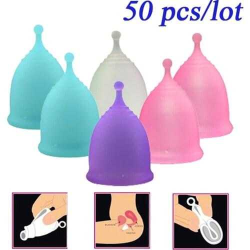 50 Pcs Medical Grade Silicone Feminine Hygiene Products Menstrual Cup Womens Menstrual Cup & Womens Menstrual Cup Wholesale