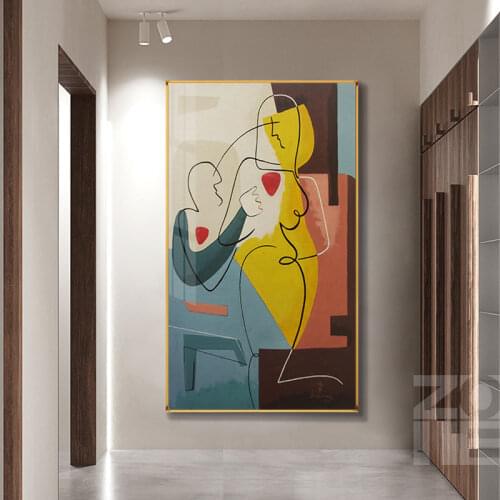 Abstract Canvas Painting Retro Classic Wall Art Canvas Black Lines Wall Pictures Wall Art for Home Decor (No Frame)