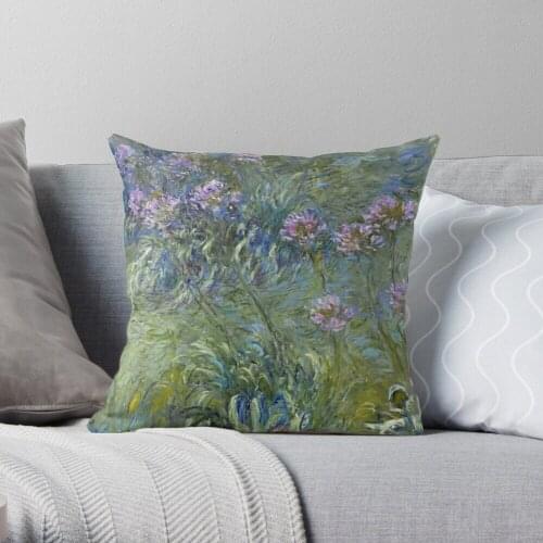Agapanthus - Claude Monet Throw Pillow Cushion Cover Polyester Throw Pillows Case On Sofa Home Living Room Car Seat Decor