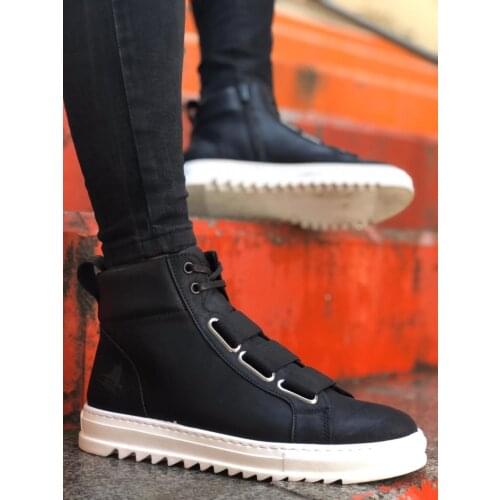 BA0060 3 Tape Waterproof Lace-Up Zipper Black White Base Men 'S Sports Boots